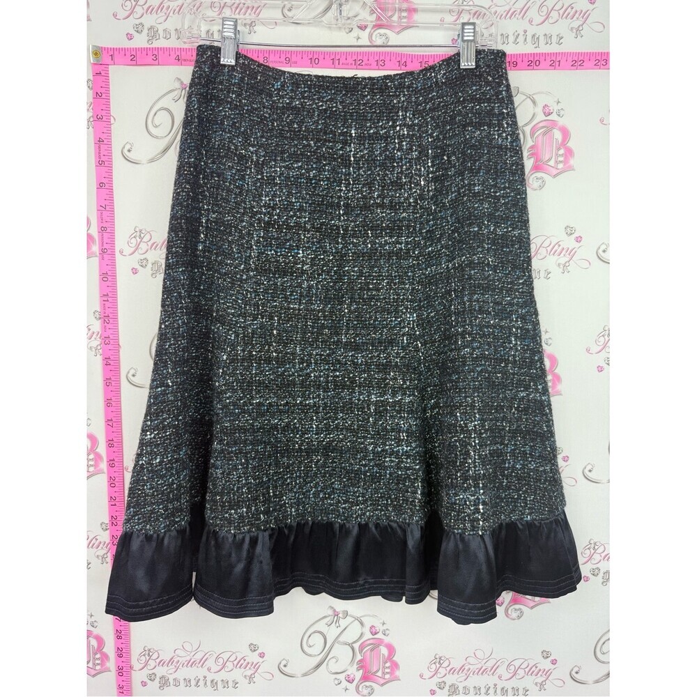 Nanette leopore Black Tweed A-Line Skirt with Satin Ruffle Hem